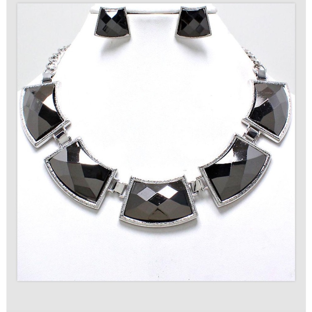 Hematite Gray Silver Framed Gemstone Earrings Necklace Jewelry Set High Qualitym
